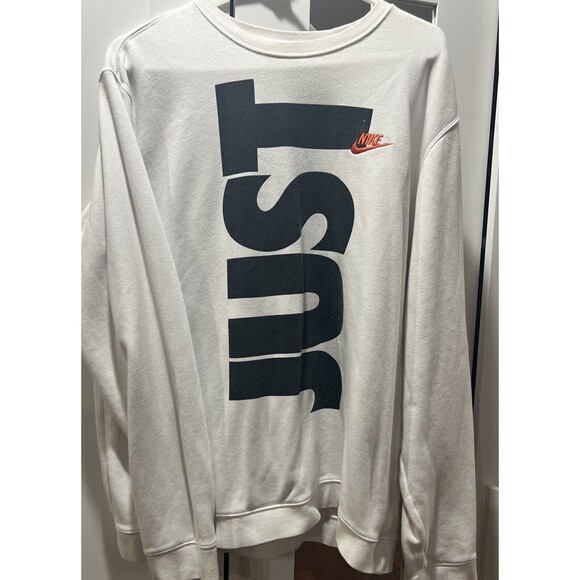 NIKE Sweatshirt Mens XL White Black Just Do it Crew Neck Pullover - Picture 1 of 12